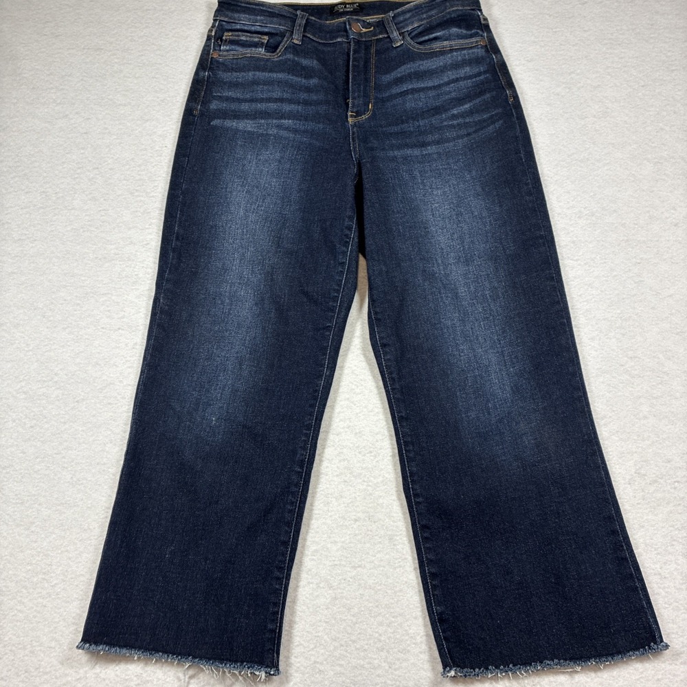 Dark Blue Judy Blue High Waist Classic Raw Hem Wide Leg Denim Jeans Size 9/29